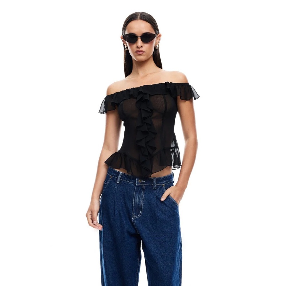 Lioness Black Off-Shoulder Ruffle Top